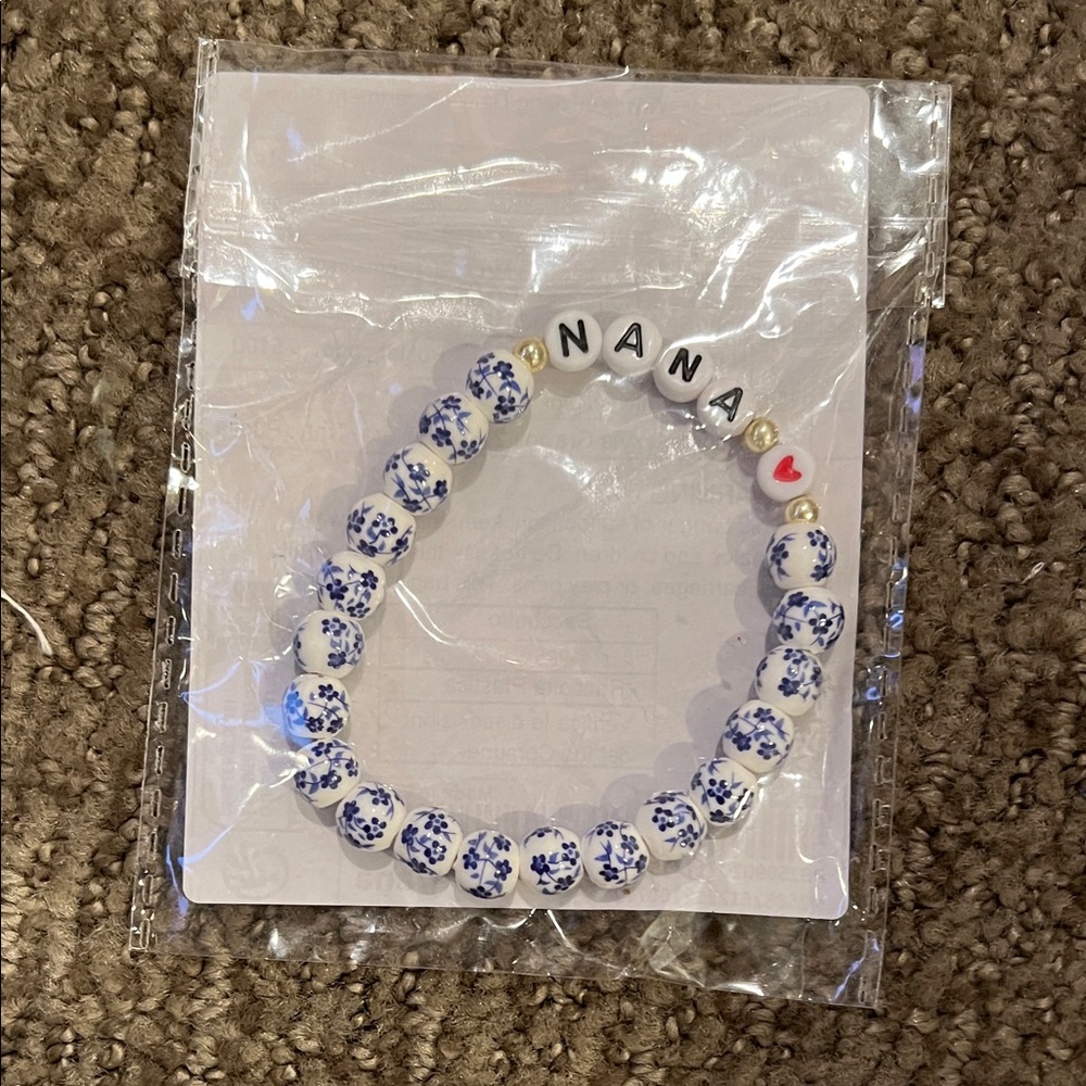Nana Beaded Bracelet with Blue Floral Design